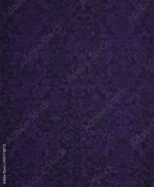 Fototapeta Intricate black damask on deep purple, seamless pattern , decor, background