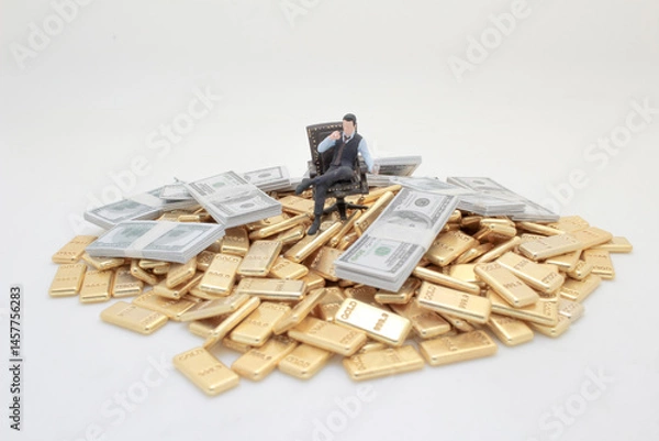 Fototapeta Figure Amidst Gold and Money Representing Wealth and Luxury