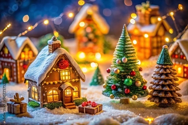 Fototapeta Miniature Christmas Village: Festive Holiday Scene with Tilt-Shift Effect