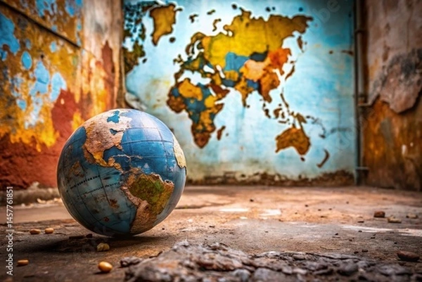 Obraz Minimalist Globe Outline Urban Exploration Photography - Grunge Cityscape Background