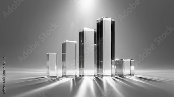 Obraz Glass Bar Graph 3D Render Illustrating Growth against Clean Backdrop, Simple and Modern Design