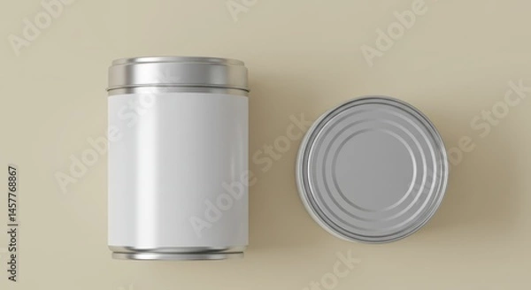 Fototapeta Metal Container with Label and Top View