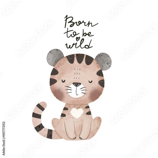 Obraz cartoon tiger, hand drawing lettering. Colorful illustration for kids, flat style. baby design for card, poster, print on t-shirt	
