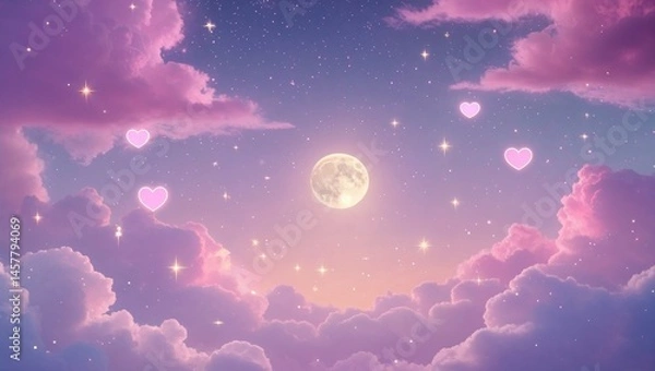 Obraz clouds and stars, pink sky, clouds