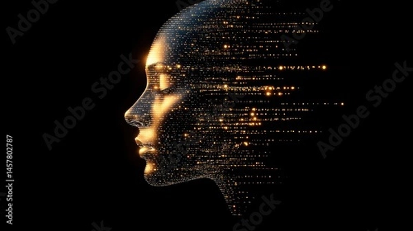 Fototapeta Glowing digital woman face ai technology concept abstract portrait futuristic design
