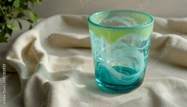 Obraz Turquoise Tumbler with Swirling Marble Patterns