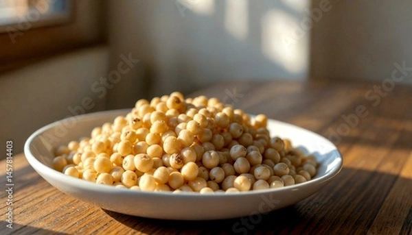 Obraz Sunlit Golden Peas on Rustic Table
