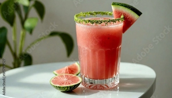 Obraz Watermelon Margarita with Citrus Zest on White Surface