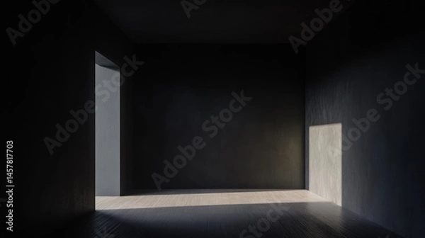 Fototapeta Empty dark room with light beam and copy space