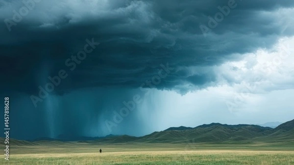 Obraz Dramatic Storm Clouds Over Expansive Prairie Landscape or Field