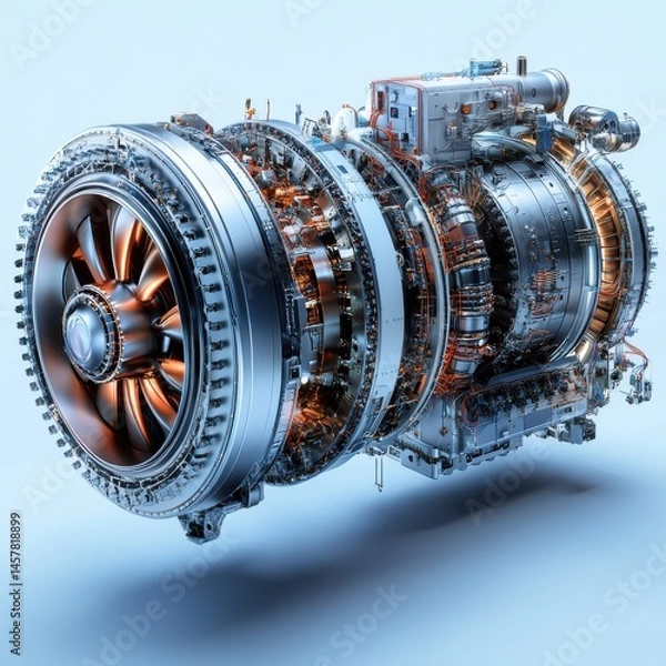 Obraz Powerful Jet Turbine Engine Intricate Aerospace and Engineering Technology  Highly detailed view of complex industrial equipment mechanical parts and futuristic engineering design