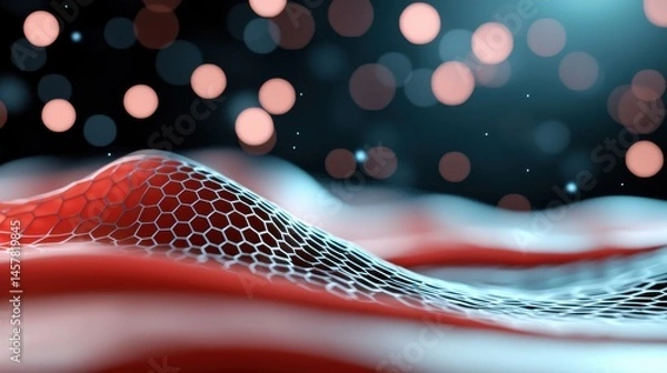 Fototapeta Mesmerizing Metallic Waves Flowing in Dynamic Gradient Hues   Abstract 3D of Curving Fluid Patterns in Vibrant Red Pink and Blue Colors with Reflective Surfaces and Futuristic Technological Aesthetic