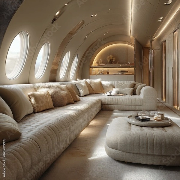 Obraz Elegant and Spacious Luxury Living Room in Upscale Residential Interior with Arched Ceiling Modern Furniture and Inviting Decor