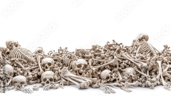 Fototapeta Pile of bones and skulls on white background