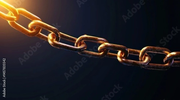 Fototapeta Golden metal chain interlocking links strength connection