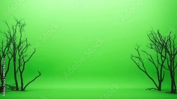 Fototapeta Bare trees on green chroma key backdrop