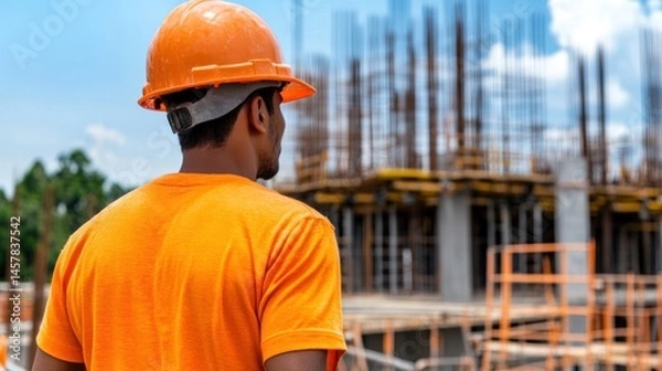 Fototapeta Construction worker views building site