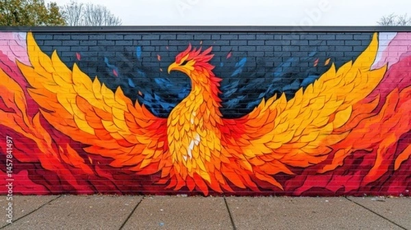 Obraz Colorful Phoenix Mural with Majestic Wings Spreading Wide