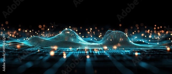 Fototapeta Glowing digital waves abstract technology background