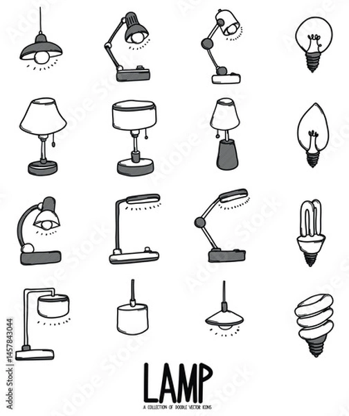 Fototapeta Lamp Related Doodle vector icon set. Drawing sketch illustration hand drawn line eps10