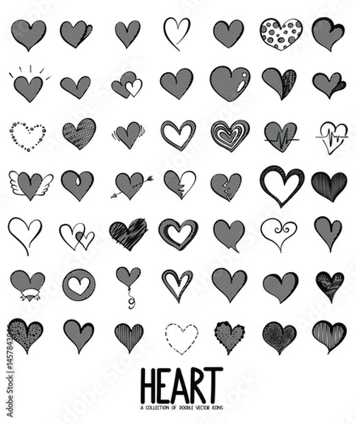 Fototapeta Heart Related Doodle vector icon set. Drawing sketch illustration hand drawn line eps10