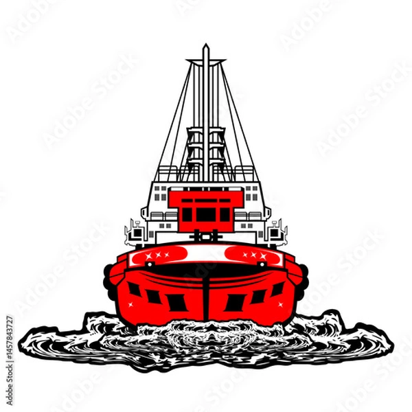 Fototapeta red and white ocean liner sailing front view vector illustration