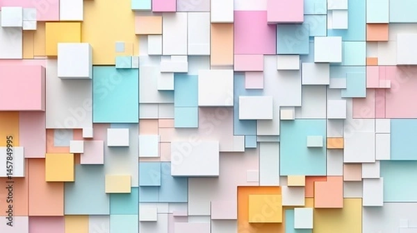 Fototapeta Abstract pastel cubes background with depth and soft light rendering