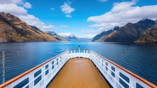 Obraz Scenic View from the Bow of a Cruise Ship in a Mountain Lake