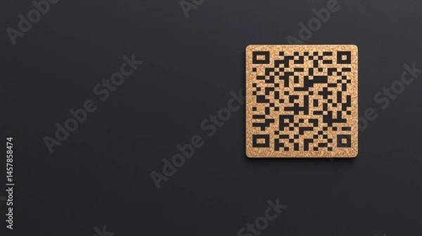 Fototapeta A gold QR code sits on a dark background, positioned to the right with ample negative space.