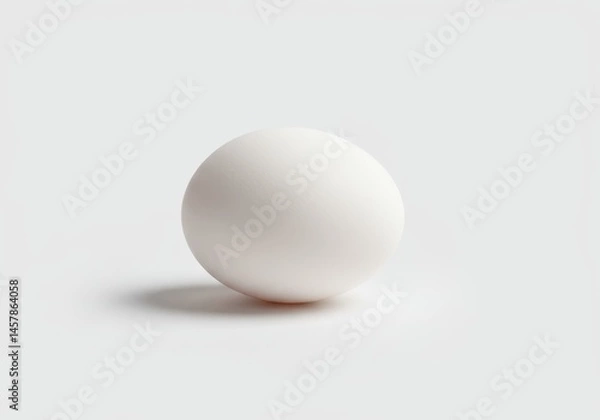 Fototapeta Single white egg isolated on a white surface with soft shadow