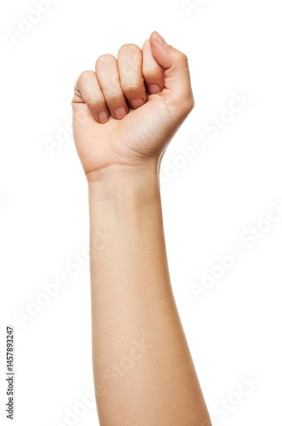 Fototapeta Raised Fist: Arm Extending Upwards with Clenched Fists, Isolated Against a White Background, Symbolizing Power or Protest