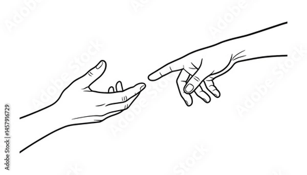 Fototapeta Two hands reaching out to connect in a simple illustration