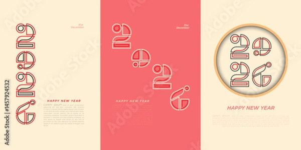 Obraz set of 2026 vector illustration design number, happy new year 2026 template collection for card, greeting card, banner, background, calendar, poster, banner.