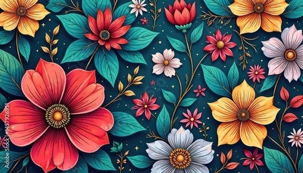 Fototapeta Intricate line art floral pattern, geometric & stylish, modern, design