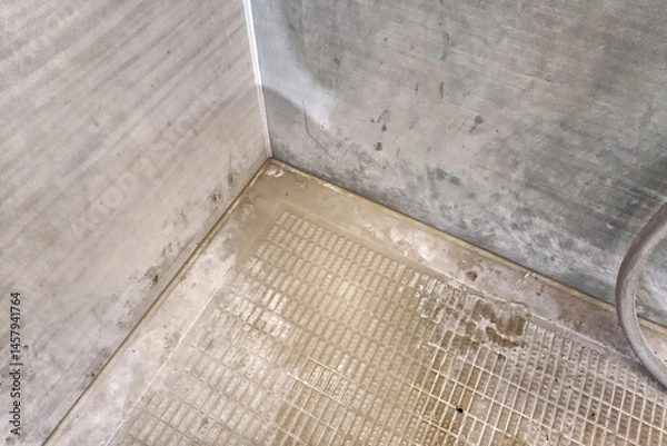 Fototapeta 掃除前の水垢たっぷりのお風呂の床 Unit bath floor with limescale before cleaning