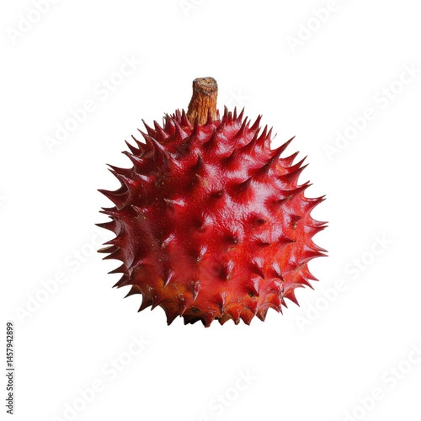 Fototapeta Single buriti fruit with dark reddish brown scales showcases its unique texture and vibrant