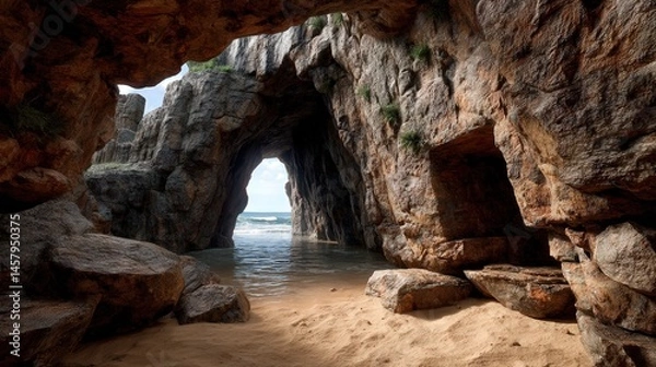 Obraz Hidden Beach Cave Exploration with Natural Rock Formations