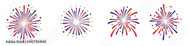 Fototapeta Fireworks Burst Vector in Red and Blue for Fourth of July Celebration