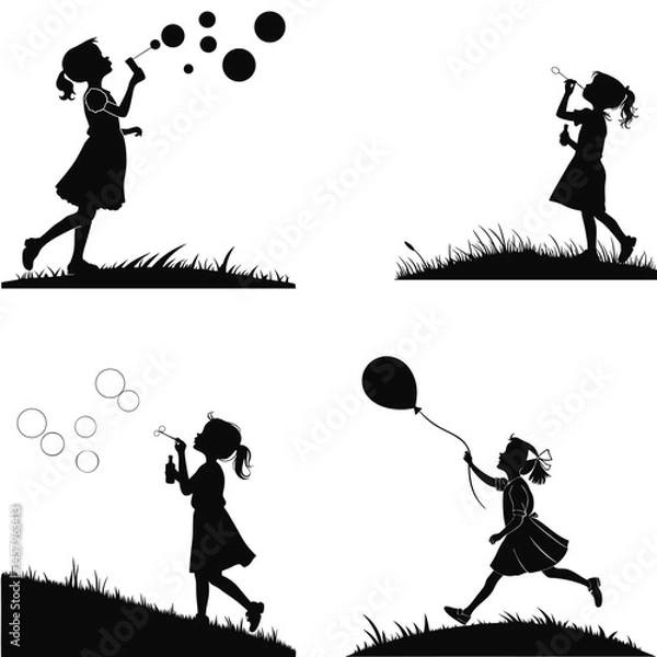 Obraz Child Blowing Bubbles Silhouette