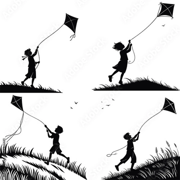 Obraz  Flying  Kite Silhouette vector 