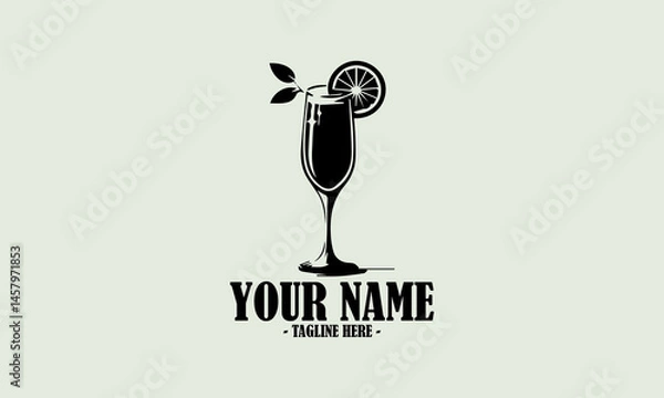 Obraz Cocktail glass drink black vector design, spritz or limoncello cocktail vector illustration in sketch style and cocktail glass drink logo icon