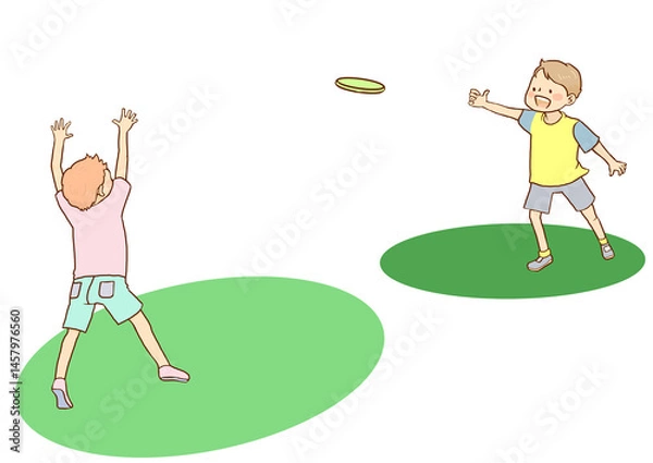 Fototapeta フリスビーで遊ぶ子供たち