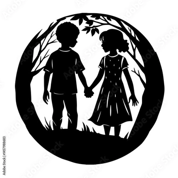 Obraz Kids Holding Hands Silhouette 