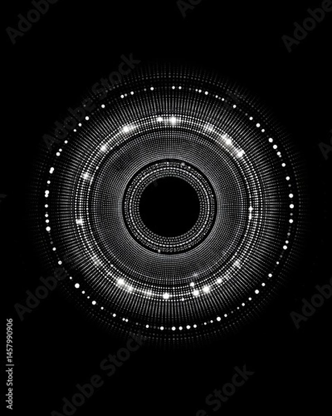 Fototapeta Abstract circular pattern with glowing dots on black background