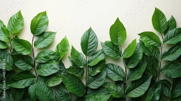 Obraz Lush green leaves creating a border on a textured background ideal for nature themed designs