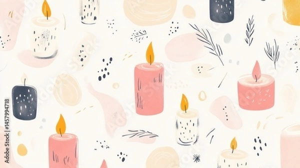 Obraz Elegant Candlelight, A seamless pattern of hand-drawn candles and organic shapes