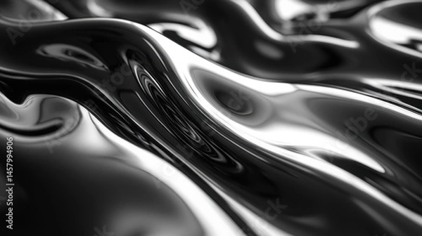 Obraz Abstract black liquid metal waves, smooth reflections and textures