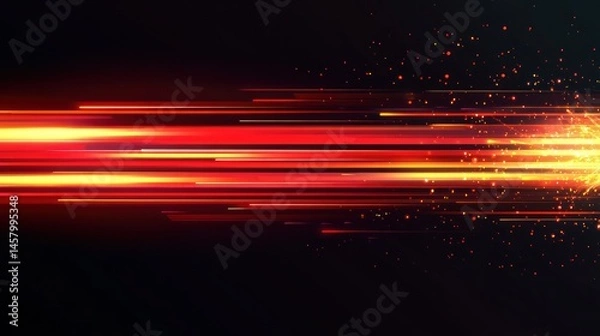 Obraz Dynamic streaks of light and vibrant particles on a dark backdrop