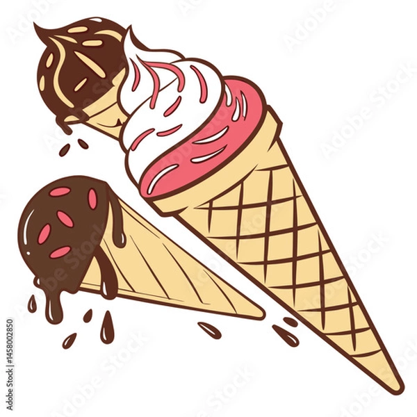 Obraz Cute Ice Cream and Popsicles Vector Set