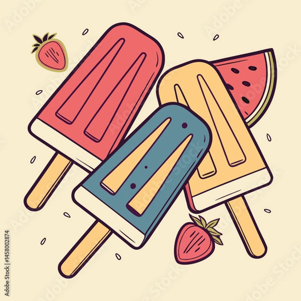 Obraz Cute Ice Cream and Popsicles Vector Set